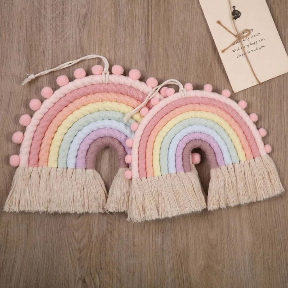 Rainbow woven macrame wall decor tapestry bedroom living room hanging Large - Picture 2 of 8